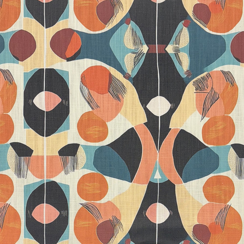 Abstract No.14 luxury upholstery fabric sample laid flat, showcasing its intricate weave and bold abstract pattern.