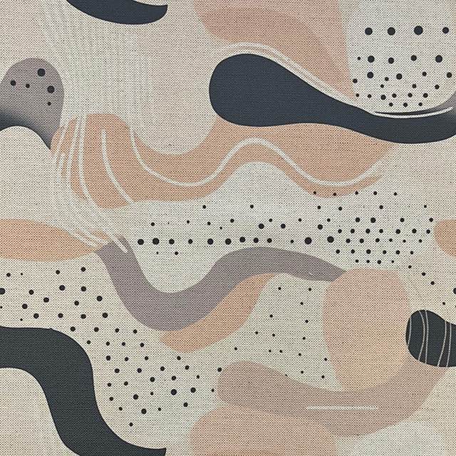 Abstract No.5 luxury upholstery fabric in beige and black – flat design with abstract waves