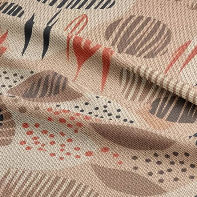 Abstract No.6 upholstery fabric in beige with abstract shapes and stripes on furniture – luxury fabric design