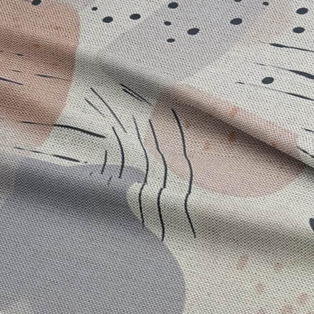 Abstract No.7 high-end upholstery fabric in grey and natural tones on furniture – luxury abstract lines design