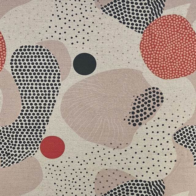 Abstract No.8 luxury upholstery fabric in beige and orange with abstract shapes and circles – flat design