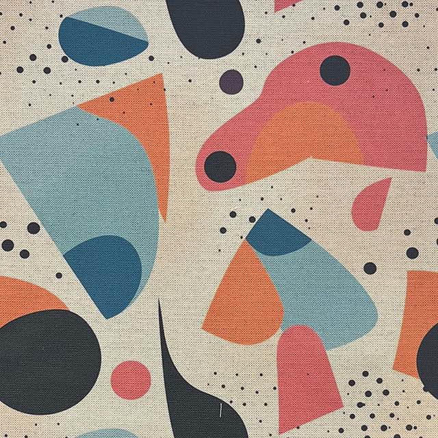 Abstract No.9 luxury upholstery fabric in neutral, blue, orange, and pink with abstract circles – flat designic image 0