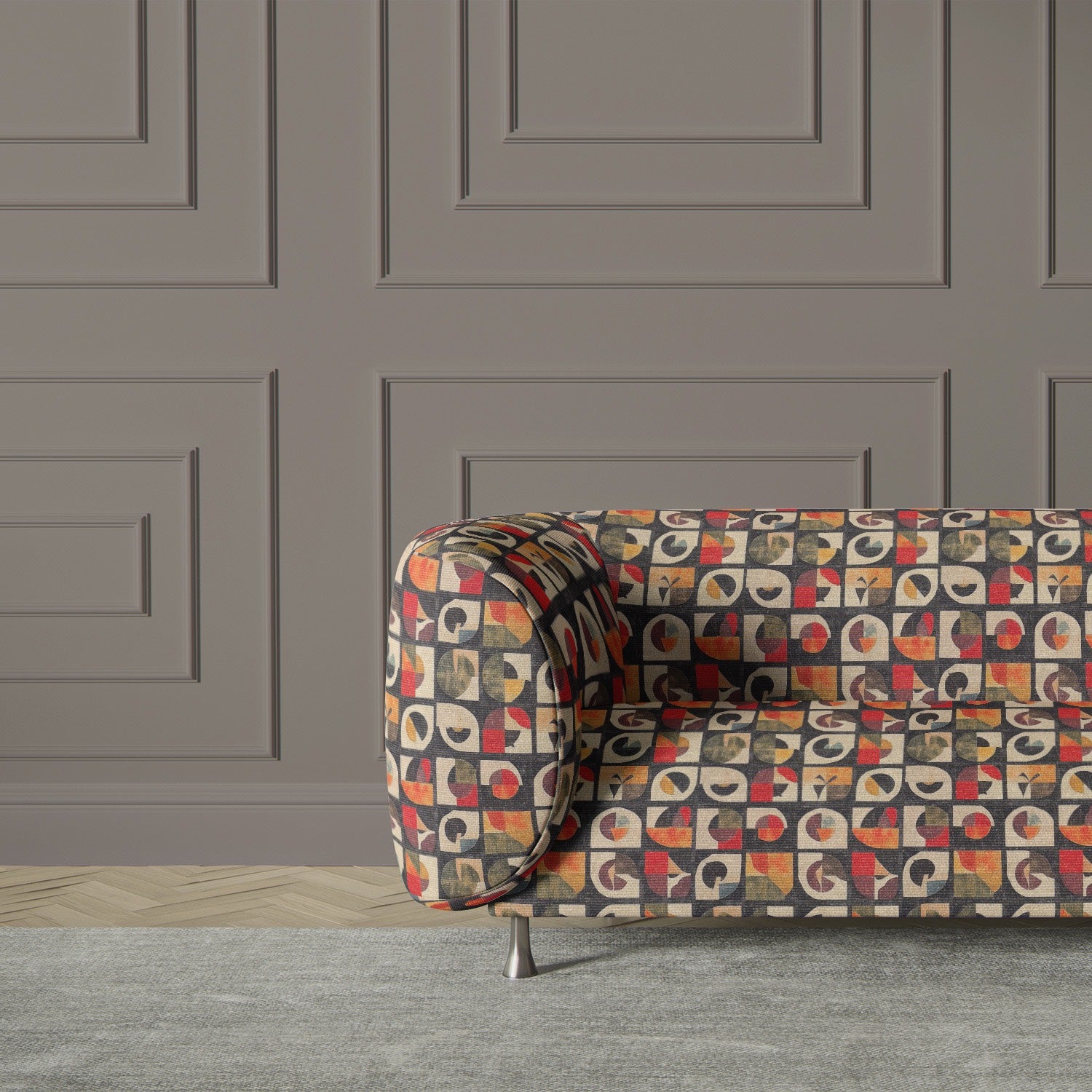 Atelier No.16 upholstery fabric on a sofa – bold and contemporary design