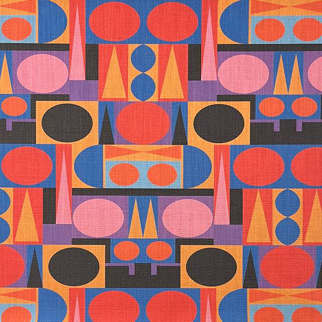 Avant No.17 luxury upholstery fabric in bright bold multicolour with cubism shape pattern – flat design