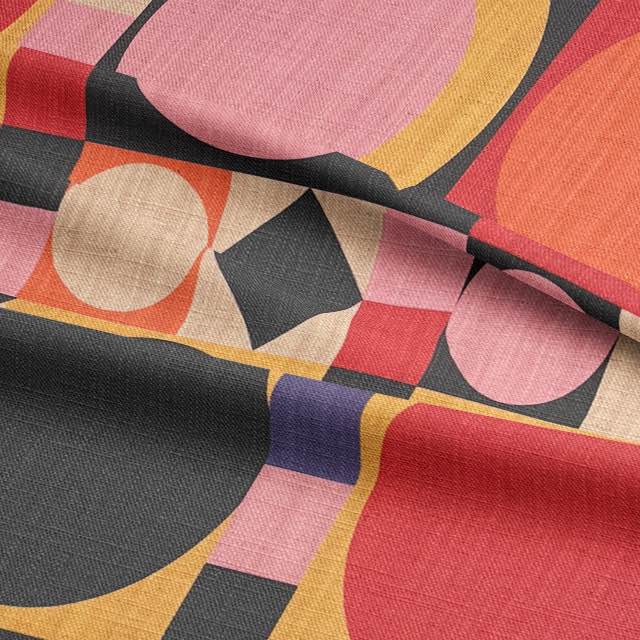 Avant No.5 luxury upholstery fabric in bright bold multicolour for sofas – cubism pattern design