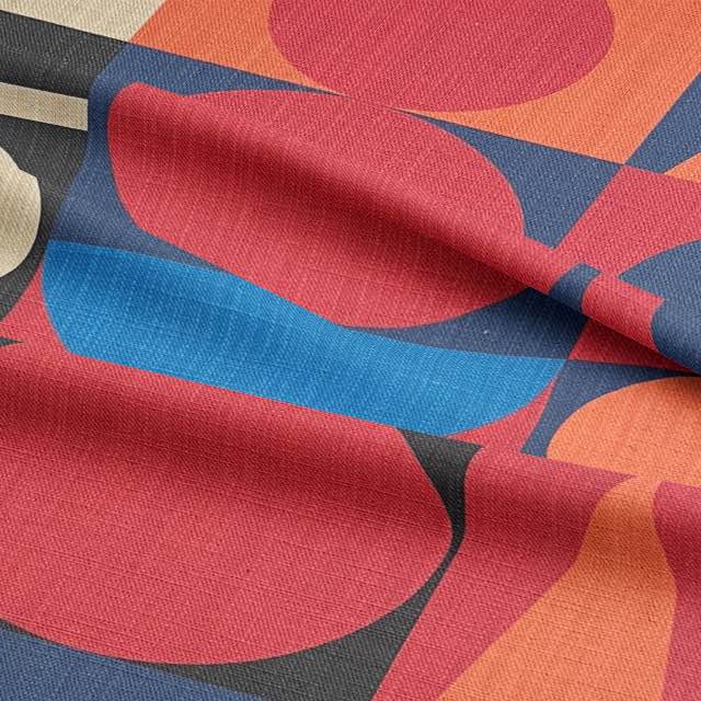 Ruffled view of Avignon No.14 upholstery fabric in multicoloured bright and bold with cubism shapes for statement furniture