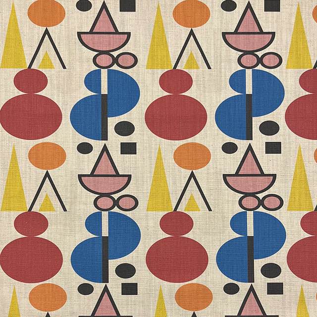 Avignon No.5 luxury upholstery fabric in multicoloured bright and bold with cubism shapes – flat design