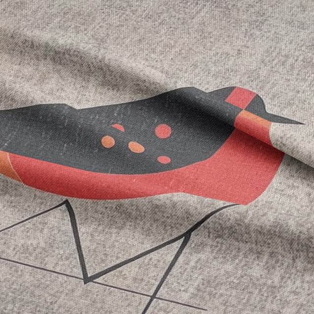 Bird No.16 luxury upholstery fabric in red and grey palette with abstract bird design for sofas