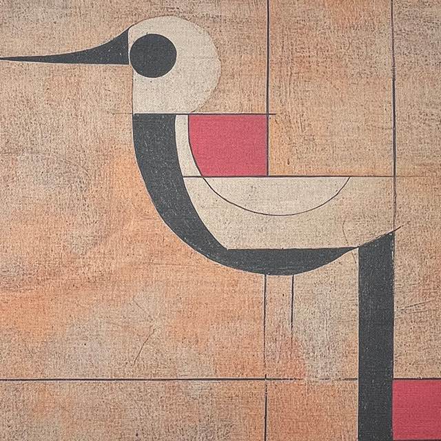 Bird No.25 luxury upholstery fabric in neutral palette with abstract bird design – flat design