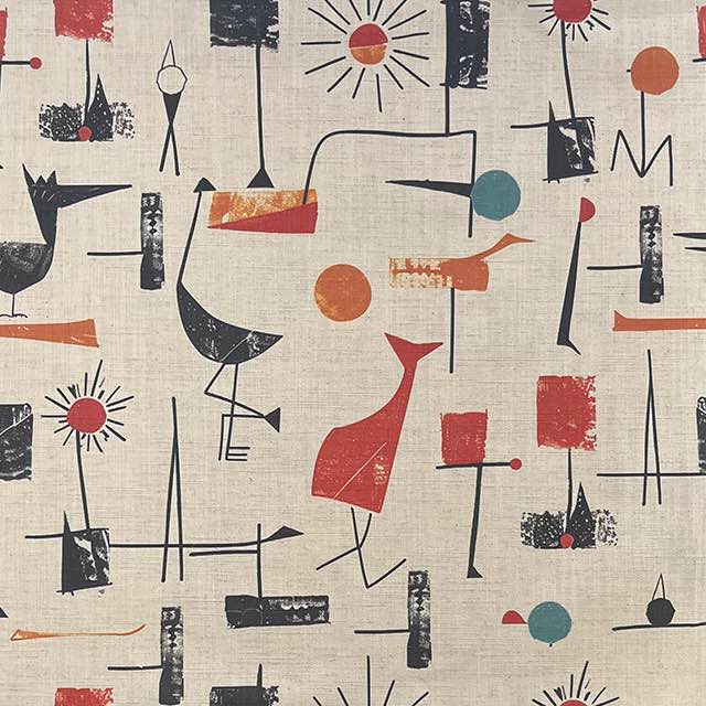 Bird No.2 luxury upholstery fabric in neutral palette with abstract bird design – flat design