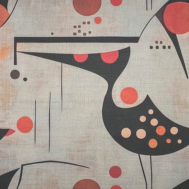 Bird No.7 luxury upholstery fabric in neutral palette with abstract bird design – flat design