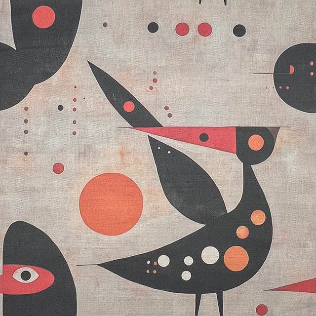 Bird No.9 luxury upholstery fabric in neutral palette with abstract bird design – flat design