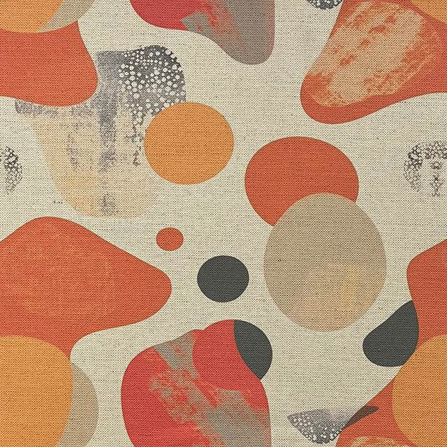 Creation No.2 luxury upholstery fabric in orange and neutrals with abstract overlapping shapes – flat design