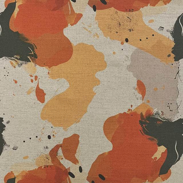 Creation No.3 luxury upholstery fabric in orange and blue with abstract overlapping shapes – flat design