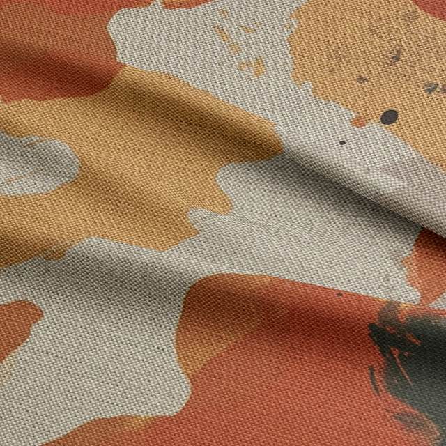 Creation No.3 luxury upholstery fabric in orange and blue with abstract overlapping shapes for chairs