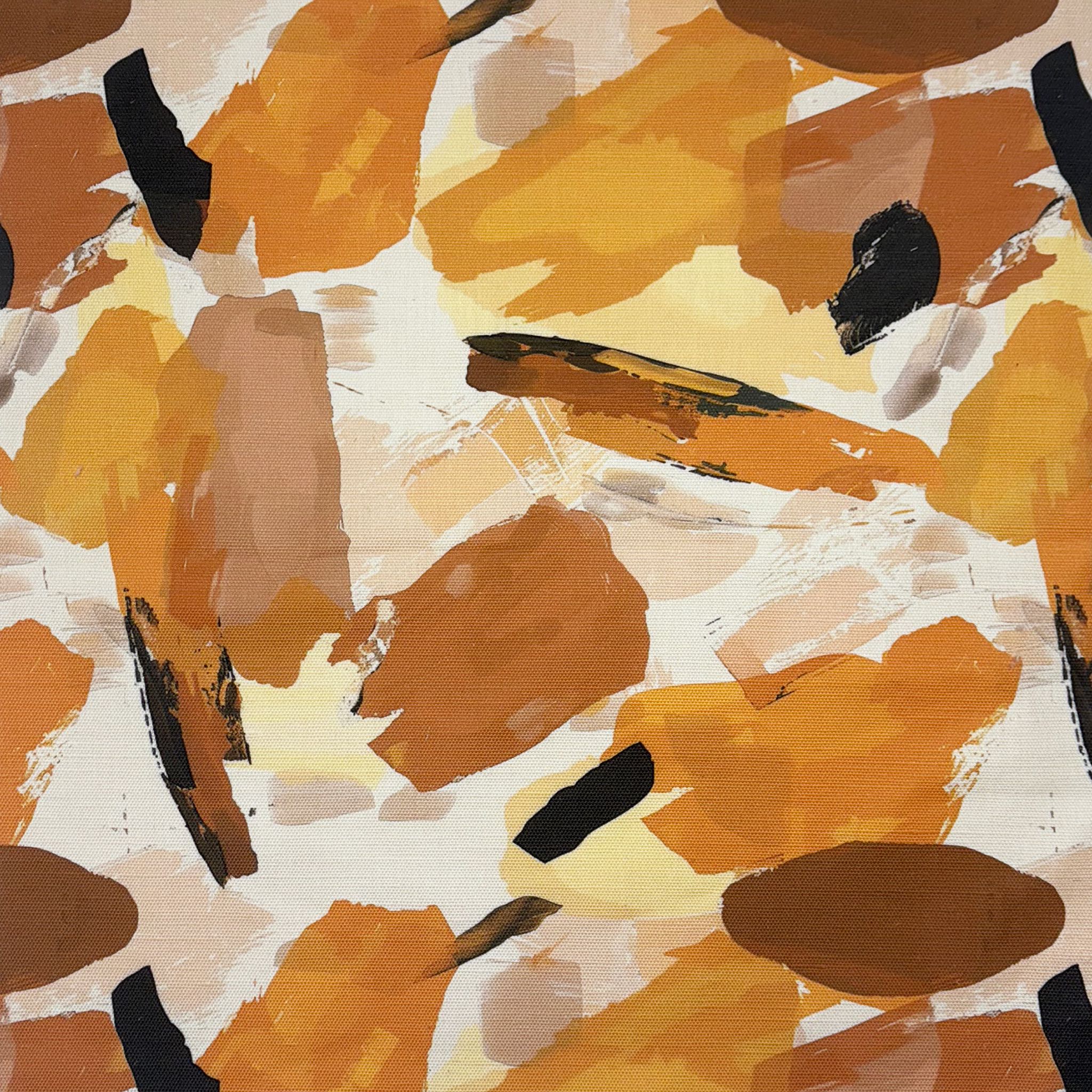 Creation No.5 luxury upholstery fabric in yellow and beige with paint brush effect and overlapping shapes – flat design