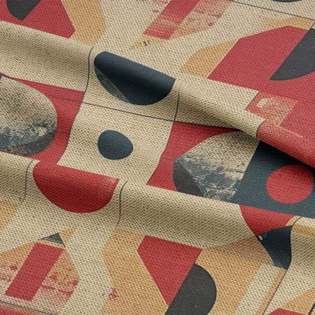 Creation No.8 luxury upholstery fabric in red and neutral with abstract shapes for chairs