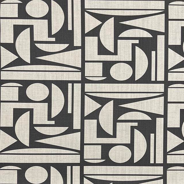 Cubism No.12 luxury upholstery fabric in black and neutral with Cubism art movement design – flat design