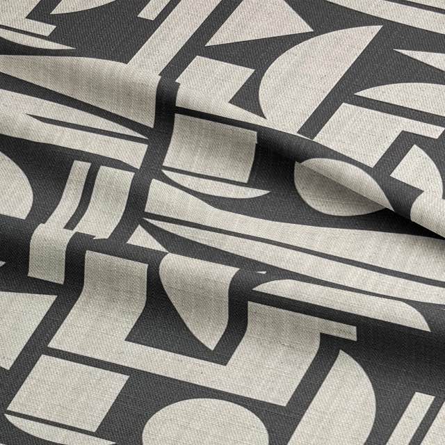 Cubism No.12 luxury upholstery fabric in black and neutral with Cubism art movement design for chairs