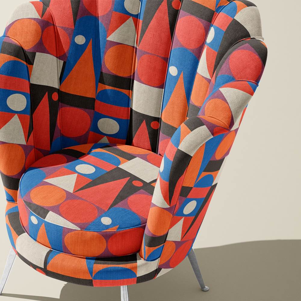 Upholstered Chair of Cubism No.14 upholstery fabric in multicoloured with Cubism art movement design