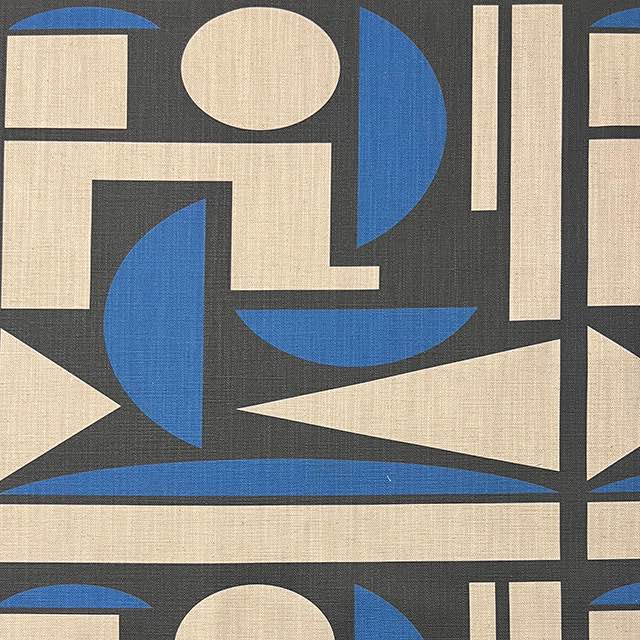 Cubism No.17 luxury upholstery fabric in blue, black, and neutral with Cubism art movement design