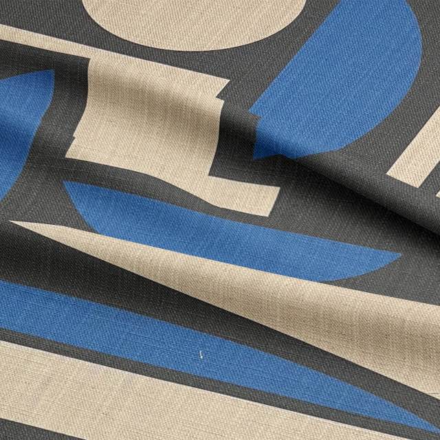 Cubism No.17 luxury upholstery fabric in blue, black, and neutral with Cubism art movement design for sofas