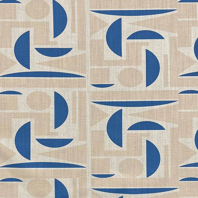 Cubism No.1 luxury upholstery fabric in blue and neutral with Cubism art movement design – flat design