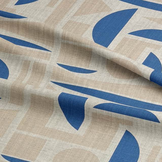 Cubism No.1 luxury upholstery fabric in blue and neutral with Cubism art movement design for sofas