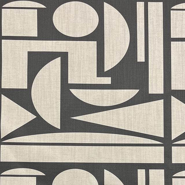 Cubism No.5 luxury upholstery fabric in black and neutral with Cubism art movement design – flat design