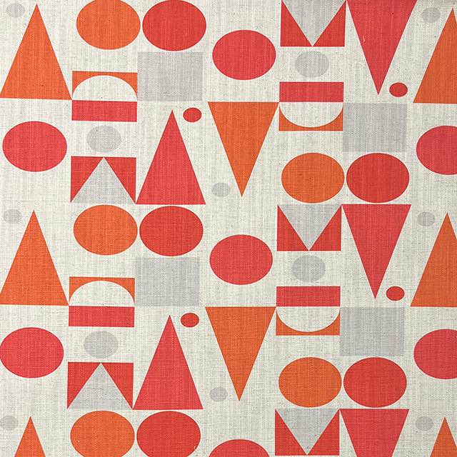 Cubism No.8 luxury upholstery fabric in red, orange, and neutral with Cubism art movement design – flat design