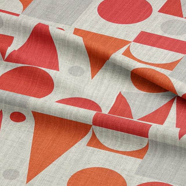 Cubism No.8 luxury upholstery fabric in red, orange, and neutral with Cubism art movement design for chairs