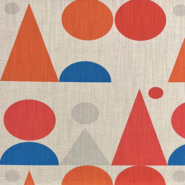 Cubism No.9 luxury upholstery fabric in orange, red, blue, and neutral with Cubism art movement design – flat design