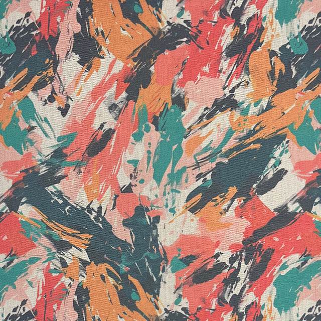 Dash No.1 luxury upholstery fabric in bright multicoloured with paint stroke effect – flat design