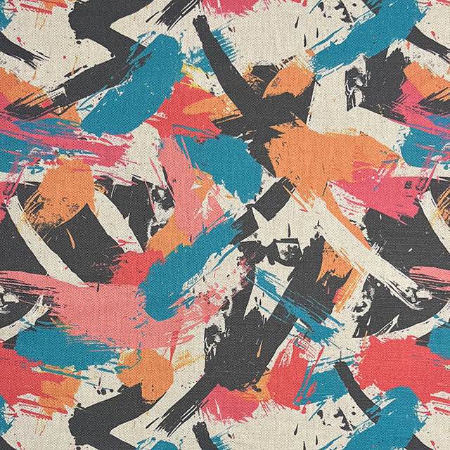 Dash No.5 luxury upholstery fabric in bold multicoloured with paint stroke effect – flat design