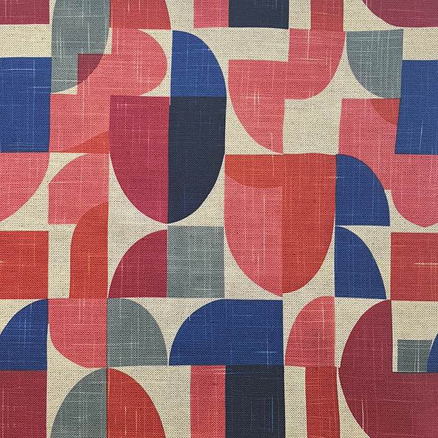 Dimension No.1 luxury upholstery fabric in pinks and blues with overlapping geometric shapes – flat design