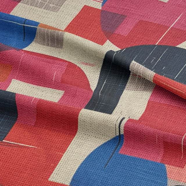 Dimension No.4 luxury upholstery fabric in pinks and blues with overlapping geometric shapes for chairs