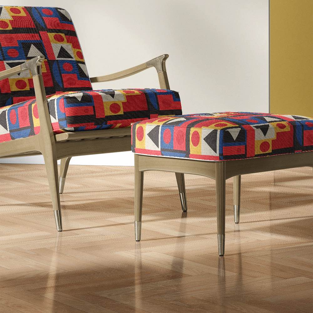 Ruffled view of Estaque No.1 upholstery fabric in multicolours with Cubism art design