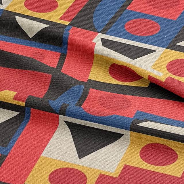 Estaque No.1 luxury upholstery fabric in multicolours with Cubism art design for sofas