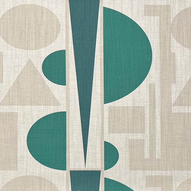 Estaque No.20 luxury upholstery fabric in green and neutral Cubism art design – flat view