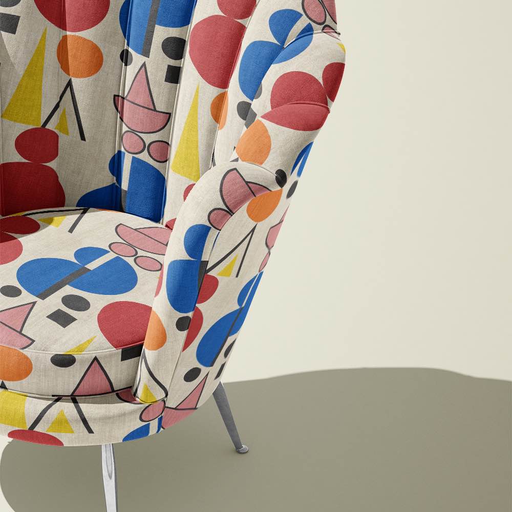 Ruffled view of Estaque No.6 upholstery fabric in vibrant multicolours with Cubism art design