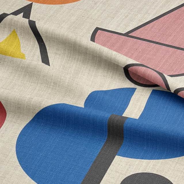 Estaque No.6 luxury upholstery fabric in vibrant multicolours with Cubism art design for chairs