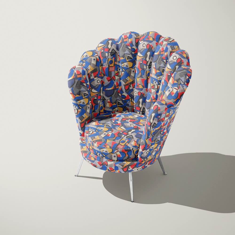 Exhibite No.8 luxury upholstery fabric in bright multicoloured abstract art design for statement furniture