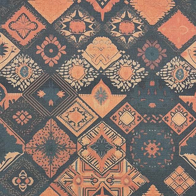 Kilim No.13 upholstery fabric in autumnal colour palette with Kilim pattern – flat view