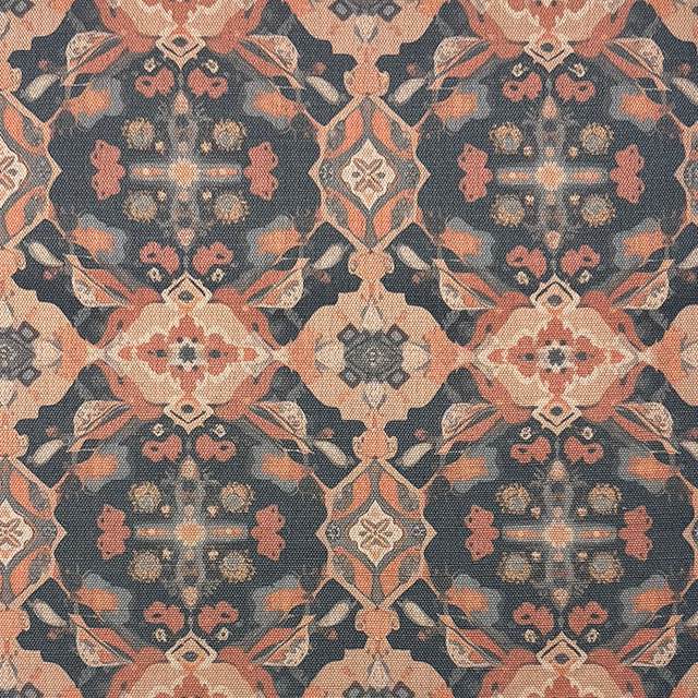 Kilim No.14 upholstery fabric in autumnal colour palette with Kilim pattern – flat view