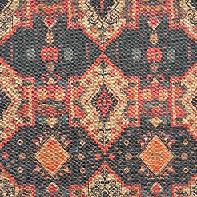 Kilim No.15 upholstery fabric in autumnal colour palette with Kilim pattern – flat view