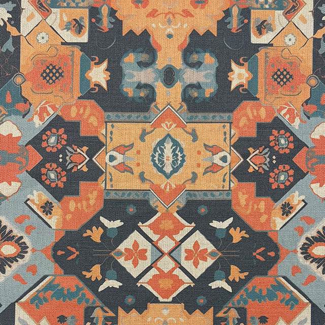 Kilim No.16 upholstery fabric in autumnal colour palette with Kilim pattern – flat view