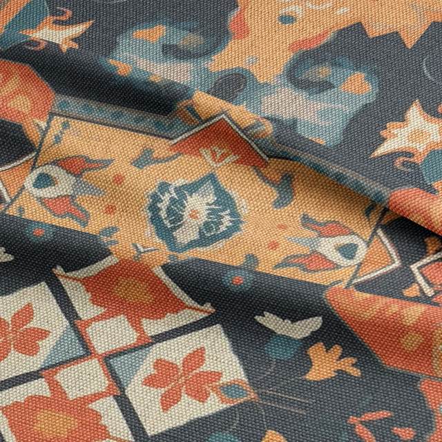 Kilim No.16 upholstery fabric in autumnal colour palette with Kilim pattern – Ruffle view