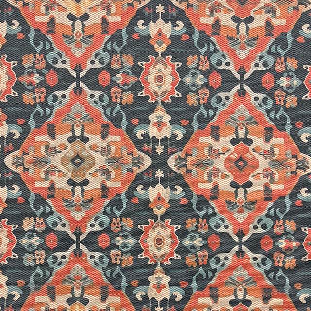 Kilim No.17 upholstery fabric in autumnal colour palette with Kilim pattern – flat view