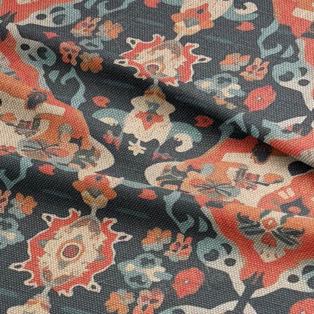 Kilim No.17 upholstery fabric in autumnal colour palette with Kilim pattern – ruffle view