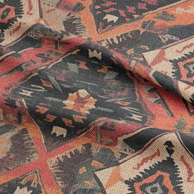 Kilim No.1 luxury upholstery fabric with autumnal colour palette and Kilim pattern – ruffle view